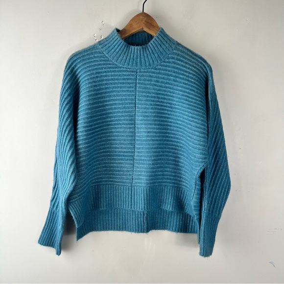 Jessica Simpson Sweaters - Jessica Simpson NWT Size Large Mock Neck Ribbed Knit Teal Boxy Sweater Soft Cozy